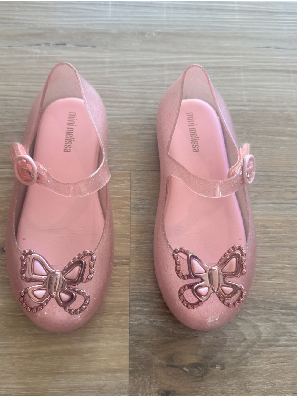 Mini Melissa Pink Glitter Jelly Mary Janes with Butterfly Charm